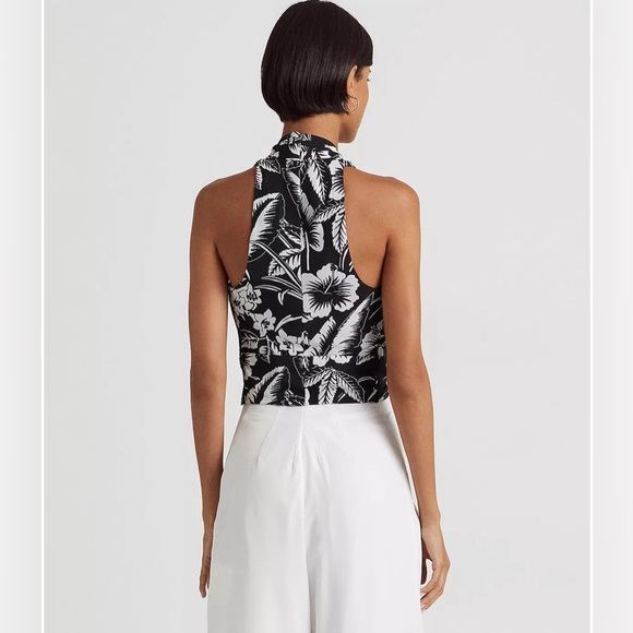 LAUREN RALPH LAUREN Women's Floral Crepe Cropped Halter Blouse - Picture 2 of 10